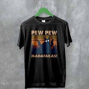 Cat Pew Pew Madafaka Funny Animal Lover Humor Meme Graphic T-Shirt 170